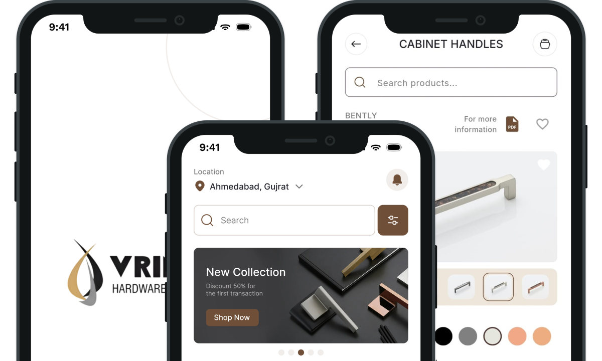 Vrinda Hardware Mobile App Interface